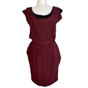 Fendi Burgundy Black Draped Cowl Neck‎ Tulip Dress IT 40 US 4 Exposed Zipper